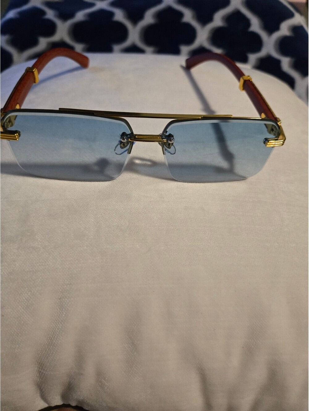 Men's Blue Lens Sunglasses with Gold Frame - New